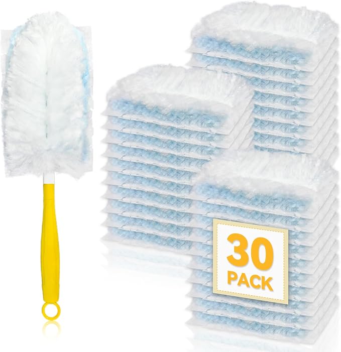 30 Pack Dusters Refills Compatible with Swiffer Duster Handle Models, 180° | One Sided Duster Refills for Short and Extendable Handles, Desktop Dust Cleaning Tool, Dusters Handle Refills, 1 Pack Handle