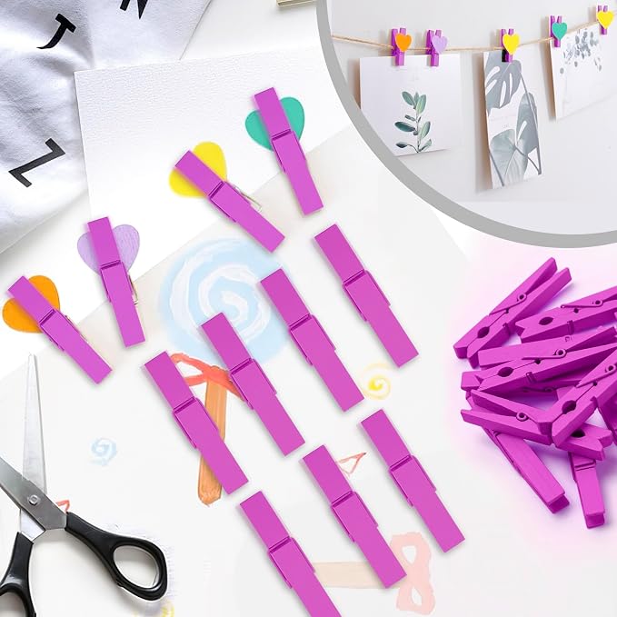 50PCS Colored Wooden Clothespins 2.9 Inch Color Clothes Pins for Pictures | Colorful Close Pins Wood for Photos Classroom School Decoration Craft Cheer, Hot Pink