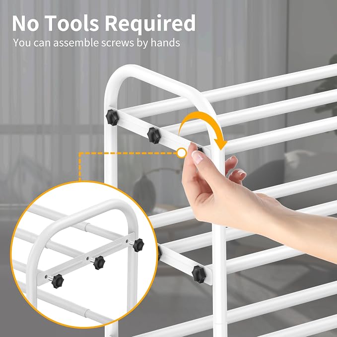 Hleelomi 3-Tier Expandable Shoe Rack for Entryway，Adjustable Metal Shoe Organizer for Closet,Living Room,Dorm, White