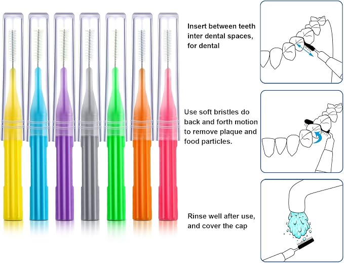 Patelai 100 Count Interdental Brush Set, Soft Braces Cleaner Picks with Cap, Multi Size Teeth Gap Cleaning Tool for Orthodontic Care Bridge Implant Travel Kit(Stylish Colors)