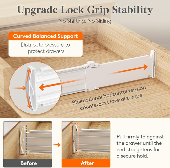 Lifewit Drawer Dividers for Clothes, 3.2" High 10.5"-16.5" Expandable Dresser Drawer Organizers, Adjustable White Plastic Separators for Kitchen, Cabinet, Nursery, Socks & Underwear Storage, 8 Pack