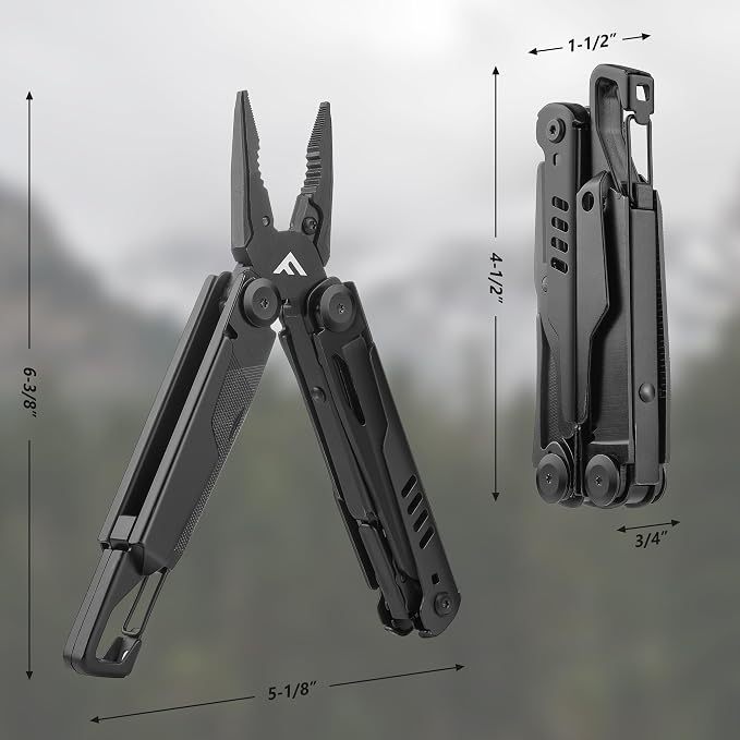 FLISSA 15-in-1 Multitool Pliers with Sheath Safety Lock EDC | Stainless Steel with Self-Locking System, Knife, Saw and Screwdrivers. Belt Clip Nylon Carry Case for Outdoor Survival.