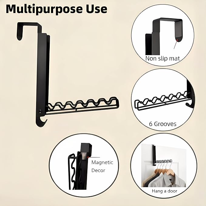 Over The Door Hooks, Folding Portable Over The Door Drying Rack for Small Space, Laundry Bathroom Bedroom Closet Travel Storage and Drying (1Pack, Black)