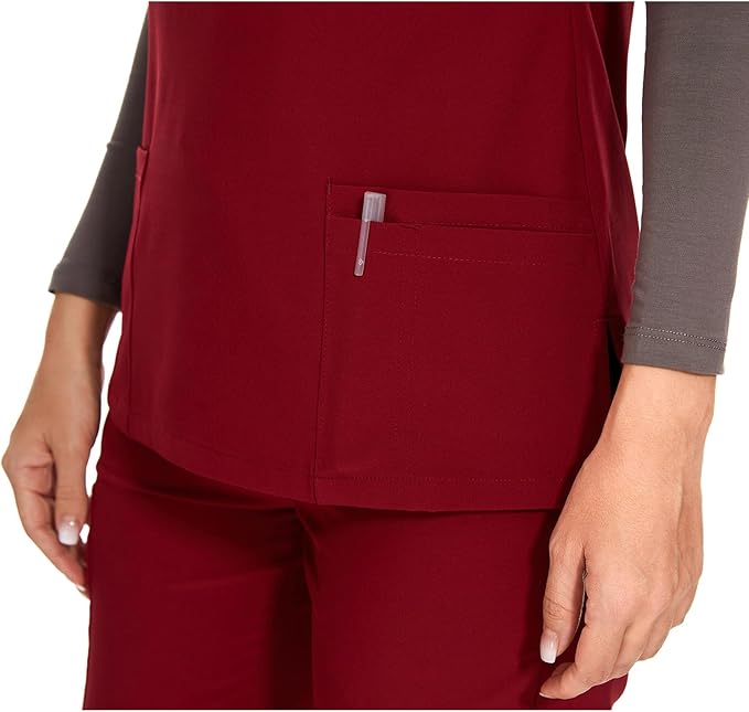 Scrubs Tops for Woman - Soft Stretch, V-Neck Tops | 3 Pockets, Side Split Design, Short Sleeve, Breathable & Lightweight Nursing Shirt, Easy-Care Fabric for All-Day Comfort