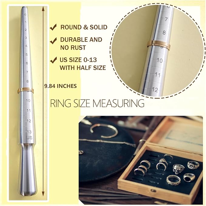 Ring Sizer Measuring Tool Ring Sizing Kit Ring Size Measurer Metal Jewelry Ring Mandrel and Mallet Finger Ring Shaper to Fix Bent Rings Fixer Reshaper Tool (10-Ring Size Shaper Tool)