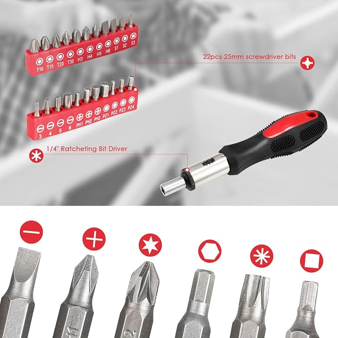 TLGREEN 147-Piece Small Tool Kit with Storage Case, Red | Home Repair Tool Kit with Screwdrivers, Wrench, Pliers And Utility Knife; Maintenance And Roadside Tasks in One Case
