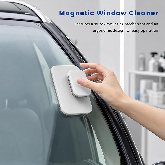 Magnetic Windshield Cleaner Tool Set, Double-Sided Car Window Cleaner with Rope for 3-10mm Thickness Glass, Multi-Purpose Outside & Inside Windshield Cleaning Tool for Vehicles