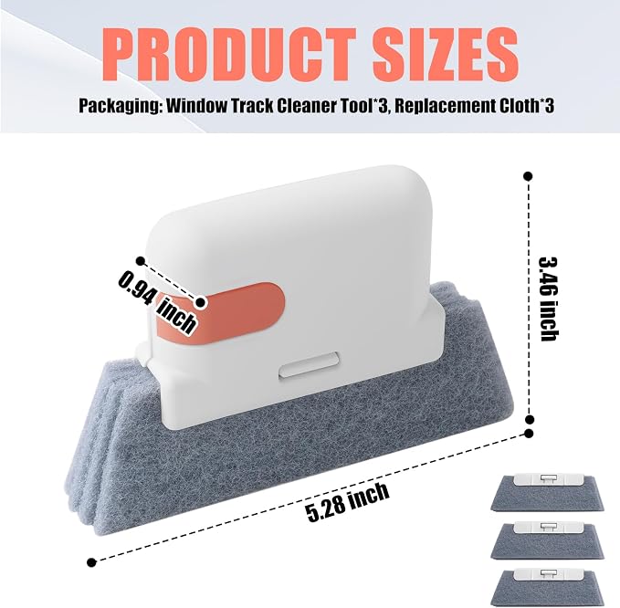 3PCS Magic Window Track Cleaner,2-in-1 Car Window Sill Cleaner Tool with Small Shovel & Comfortable Handle,Detachable Car Windows Track Cleaning Tools with Replacement Cloth
