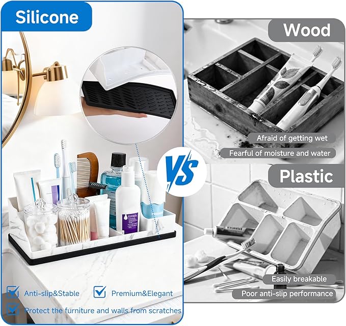 Bathroom Counter Organizer,Toothbrush Holder with 2PCS Qtip Holder Dispenser,Stylish Countertop Bathroom Sink Caddy and Toothpaste Holde,Counter Vanity Organizer for Toiletries and Accessories