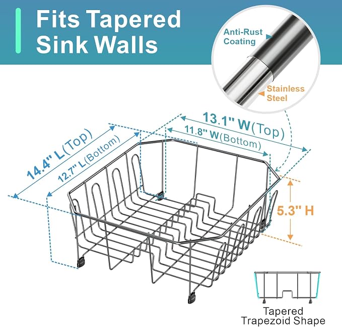 GSlife Small in Sink Dish Drying Rack - Stainless Steel Compact Dish Drainer for RV Kitchen Apartment Sink, Rust Resistant Inside Sink Rack, 1–2 Person Households, 13.1" W x 14.4" L, Gunmetal Grey