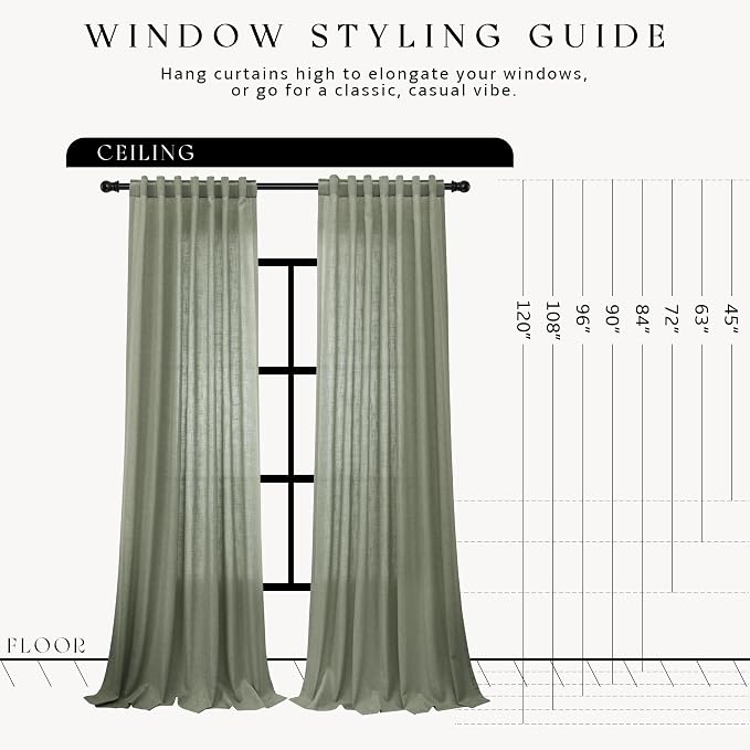 Hokibero Sage Green Linen Curtains 102 Inches Long Drapes for Living Room | Light Filtering Sheer Curtain 2 Panels, Back Tab Pocket Pleated Look, Green Privacy Drape for Bedroom Window, Boho Farmhouse