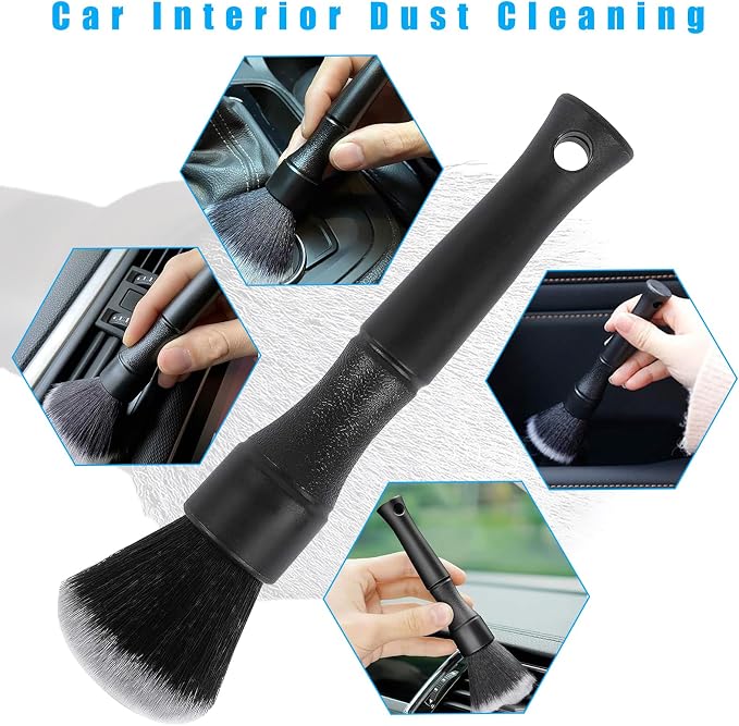 Ziciner Car Detailing Brush, Ultra Soft Car Detail Brush Kit for Elegant Surfaces, Auto Scratch-Free Cleaner Kit for Car Interior & Exterior, Wheels, Dashboard, Engine Bay (Short Handle)