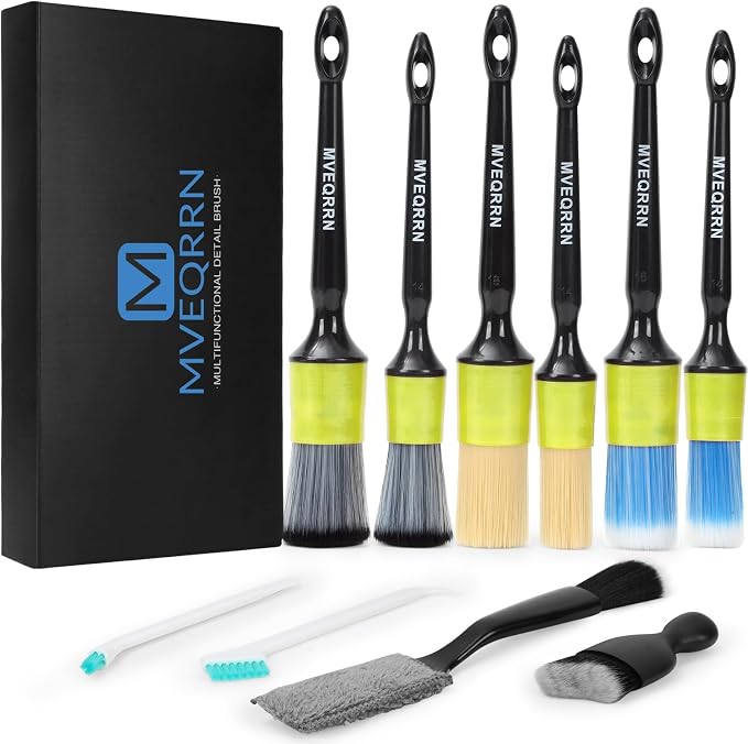 MVEQRRN 10PCS Car Detailing Brush Set,Boars Hair Detail Brush Kit(Green) | Ultra Soft No Scratch, Car Dust Brush,Car Detailing Brushes Kit, Detail Brushes Car Detailing for Interior Exterior