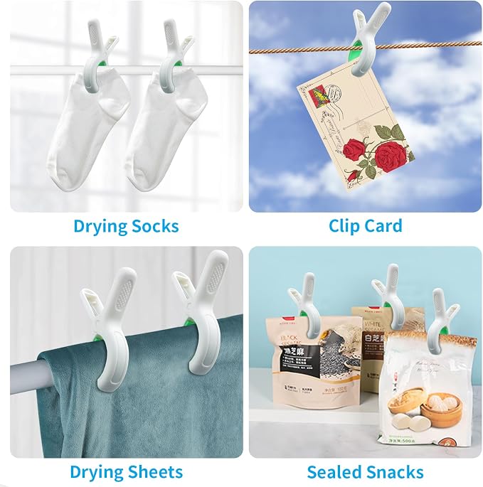 Beach Towel Clips for Beach Chairs Cruise, Strong Grip Clothes Pins Non-Slip Pool Chair Clips Plastic Quilt Drying Pegs for Laundry Towel Clothes Blankets Set of 8, with Bag(Orange+Green)
