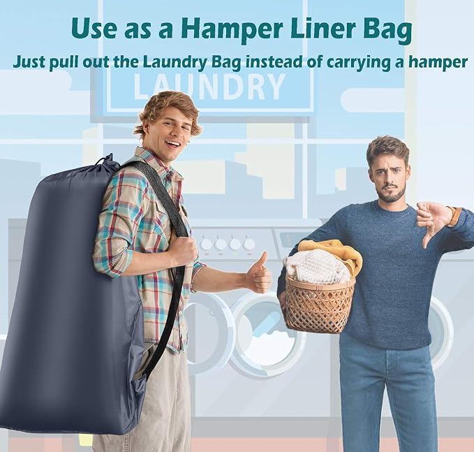 Coomee Heavy Duty Laundry Bag, 2 Pack XL Nylon Laundry Bags with Straps | Extra Large Laundry Bags, Drawstring Closure, Washable Large Dirty Clothes Organizer, Travel Bag Fits a Laundry Hamper