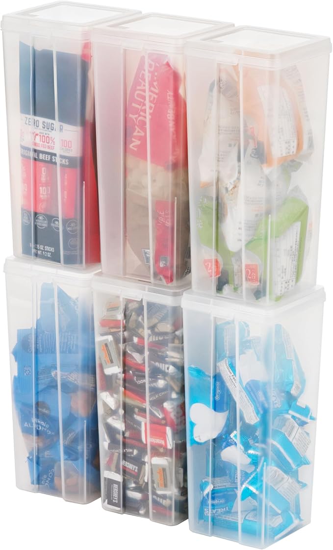 IRIS USA Vertical Storage Bins with Lids |Made in USA| Flip Top Containers for Organizing Pantry, Office, Craft, and Study Supplies - Large (6-Pack)