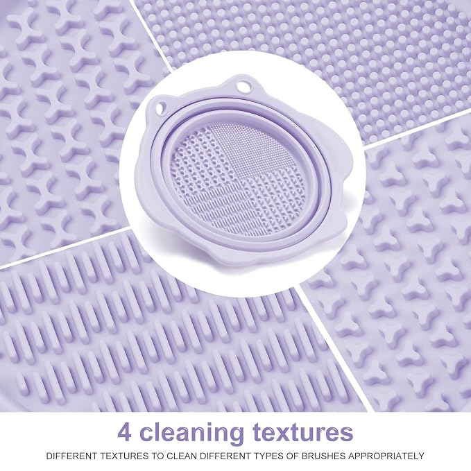 Foldable Silicone Makeup Brush Cleaner Bowl | Portable Cleaning Tool For Brushes, Powder Puffs, Sponges (Purple)