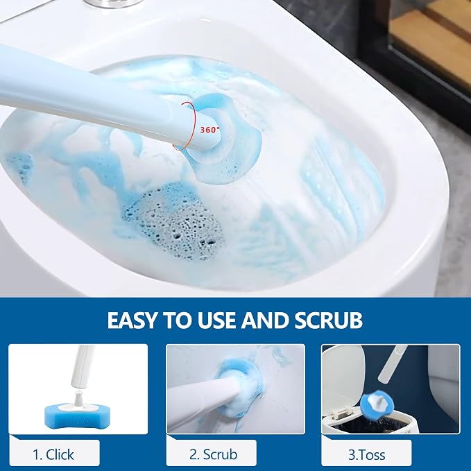 2 Pack Disposable Toilet Bowl Cleaner Wand and Holder Kit with 72 Refills | Toilet Cleaning System-2*16.81" ABS Handle Holder, 72 Replacement Heads for House, Apartment, RV Bathroom Cleaning
