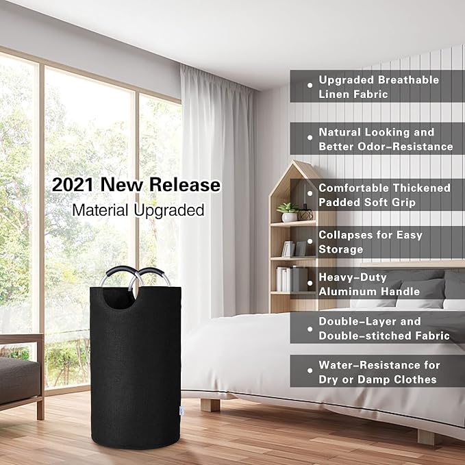 Large Laundry Basket, Laundry Hamper Bag with Handles, 115L Heather Black | Freestanding Tall Dirty Clothes Hamper, Collapsible and Portable Laundry Bin for Dorm and Bedroom, Thick Double layer Fabric