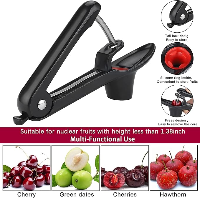 Cherry Pitter - Space-Saving Lock Design Olive Corer Tool | Non-Slip Soft-touch Handle,Dishwasher Safe Cherries Stoner Seed Remover Tool for Make Cherry Jam