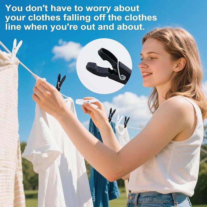 Clothes Pins, 48 Pack Black White Plastic Clothespins, Clothes Pins Heavy Duty Outdoor, Non-Slip Laundry Clips for Hanging Clothes, Towels, Crafts, Clips for Picture, Chip Bags