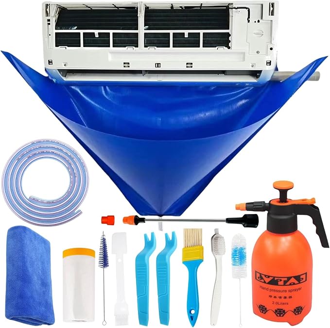 Oiktylr Mini Split Cleaning Kit with 2L Pressure Sprayer, Fits 27-37in | Waterproof & Leakproof AC Cleaning Kit Bag, Reusable, Durable PVC, Fits Systems 9,000-12,000 BTU Air Conditioner Unit