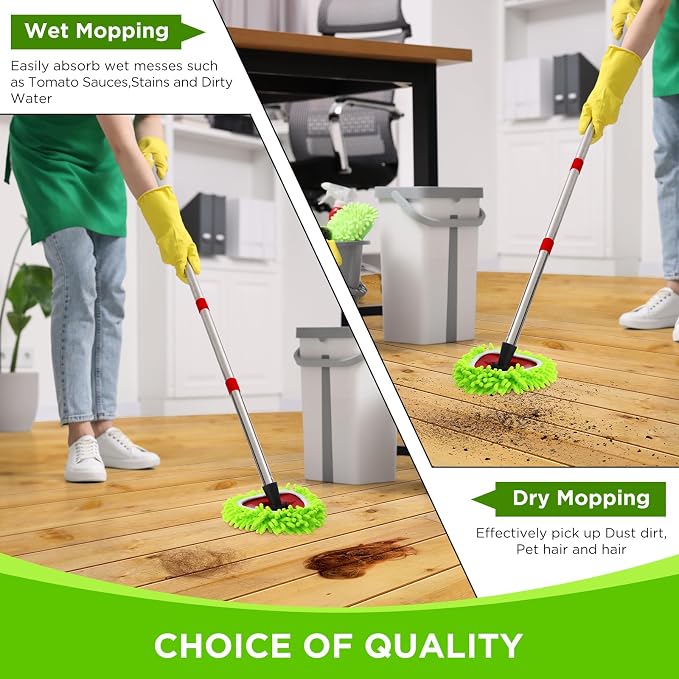 3 Pack Mop Heads Replacements Compatible with 1 Tank System Duster Replacement Heads Spin Mop Refill Pads Reusable Dust Refills for Floor Cleaning (Green)