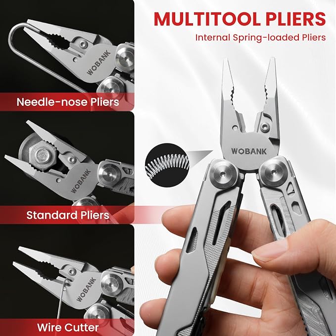 29-in-1 Multitool Pliers, Full-size, EDC Knife, Stainless Steel | Scissors, Damascus Pocket Knife, Nylon Sheath, Screwdriver Sleeve, Survival, Camping, Hiking, Repair, Practical Gift for Men