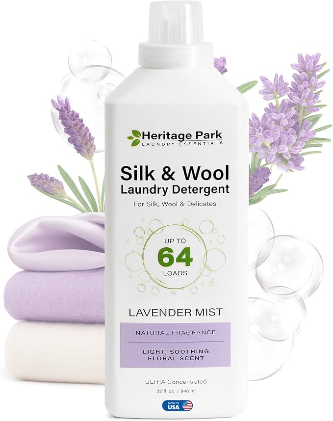 Heritage Park Silk & Wool Delicates Detergent - Lavender Mist - 32 fl oz | EWG Verified & EPA Safer Choice - Enzyme-Free Liquid Detergent - Hypoallergenic, Dermatologist Tested, Gentle on Silk & Wool