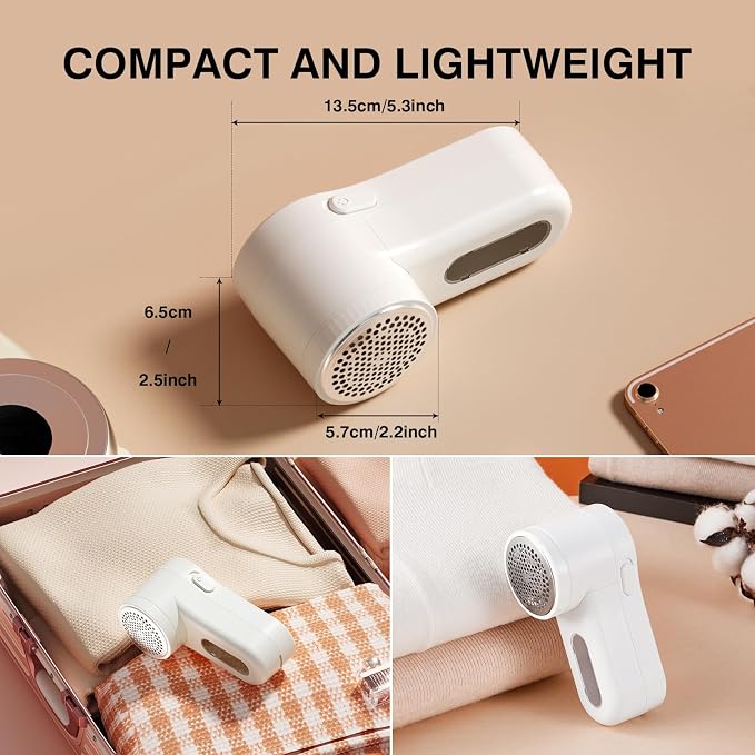 Fabric Shaver, Lint Remover Rechargeable, Electric Portable Sweater Defuzzer Digital LED Display to Remove Pilling for Clothes, Furniture, Sweater, (White with Five Shaver Blades)