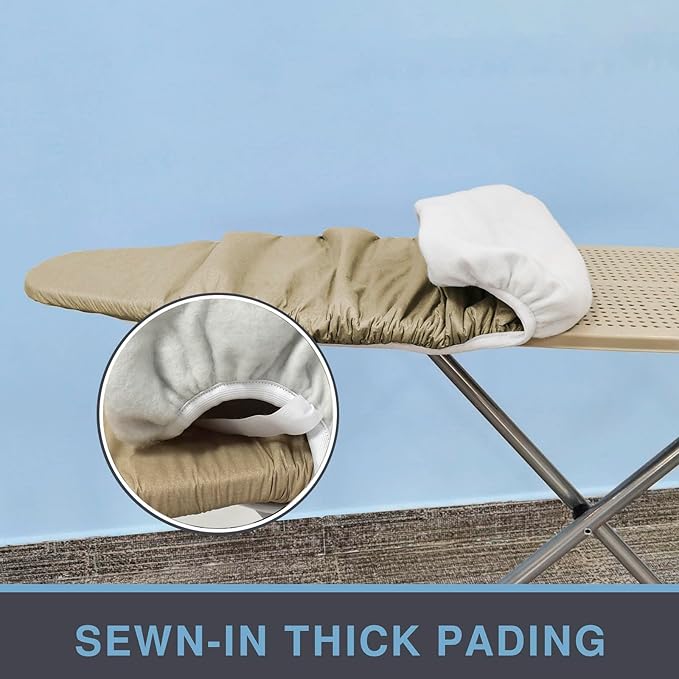 VividPaw Ironing Board Cover and Pad, Standard Size 15x54, Thick Padding, Elastic Edge, Silicone Coated, Adjustable Fastener, Heavy Duty Padded Iron Board Covers (Sandy Beige, 15" x 54")