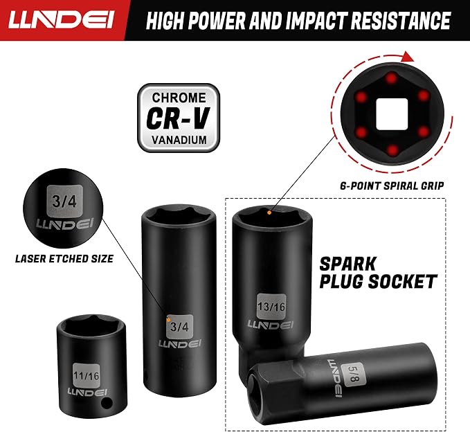 3/8" Drive Impact Socket Set 95Pcs SAE/Metric | 5/16-3/4" & 8-22mm, Deep/Shallow Kit, Adapters, Ratchet, Bits, Spark Plug Socket, 6-Point, for Auto Repair, Garage & Home DIY