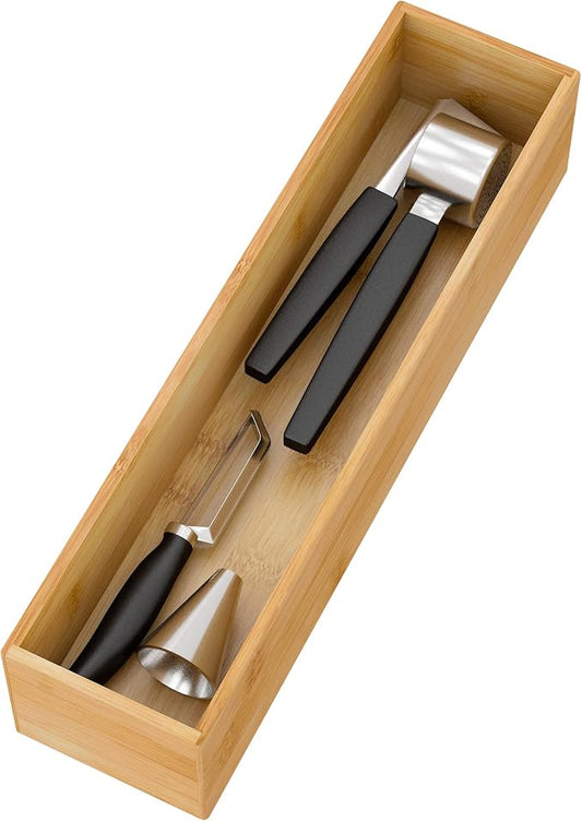 Bamboo Kitchen Drawer Organizer 12"x 3", Storage Box for Utensil Organizer | Wooden Silverware Tray Cutlery Holder Flatware Containers, Multi-Use Deep Drawer Dividers Organizer for Bathroom, Jewelry