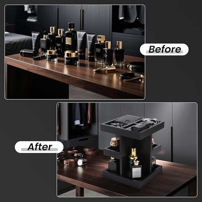 EXIN DECHEN Cologne Organizer for Men,Birthday Gifts for Men,Wooden Black | Easy Installation,360° Rotating,Boyfriend Husband Dad Gift Ideas,Mens Accessories for Desk,Bathroom Countertop,Vanity,Dresser