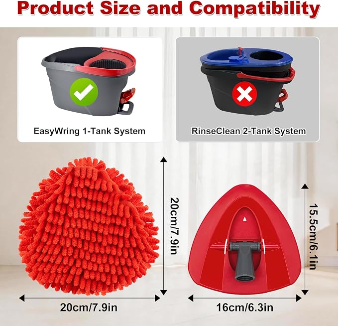 Chenille Mop Head Replacements Compatible with O-Cedar EasyWring 1-Tank , 4 Pack Microfiber Chenille Duster Replacement Heads with 1 Mop Base, Reusable Dust Mop Refills for Floors, Walls & Ceilings