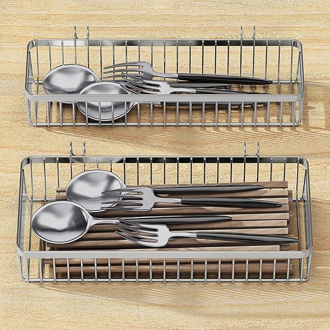 Dish Racks，304 Stainless Steel Utensil Holder, Utensil Drying Rack, Basket Holder with Hooks, Rust Proof