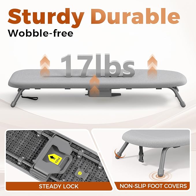 Small Ironing Board with Iron Holder Compact Tabletop Iron Board | 12 x 32 inchs, 2 Heat Resistant Ironing Covers, Non-Slip Feet, Suitable for Laundry Rooms, Bedrooms, Dormitories, Travel