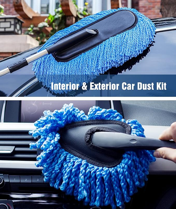 YeewayVeh Car Duster Kit, 2-Pack Microfiber Dust Brush, Blue | Scratch-Free Pollen Dusters, Extendable & Dash Duster for Exterior Interior Cleaning