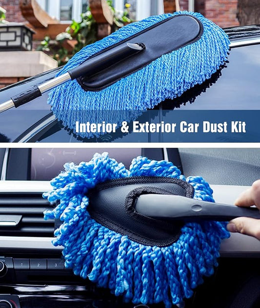 YeewayVeh Car Duster Kit, 2-Pack Microfiber Dust Brush, Blue | Scratch-Free Pollen Dusters, Extendable & Dash Duster for Exterior Interior Cleaning