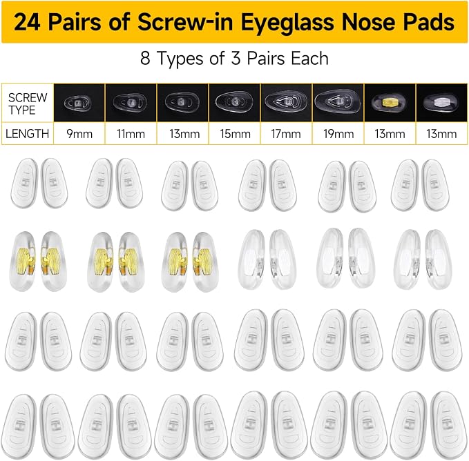 Eyeglass Nose Pads, 24 Pairs of Screw-in Glasses Nose Pads, Upgraded Magnetic Eyeglass Repair Kit with Precision Precision Screwdriver Set, Screws, Tweezer for Travel, Birthday Gift, Christmas