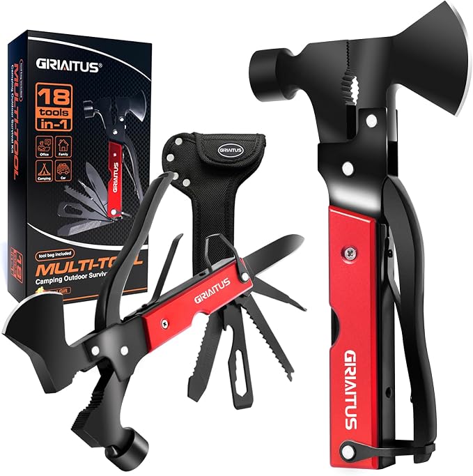 18 in 1 Multitool Camping Accessories Gifts for Men Survival Gear | Camping Multi Tool with Axe Hammer Saw Screwdrivers Pliers Bottle Opener Stocking Stuffers Gifts for Men Dad Him