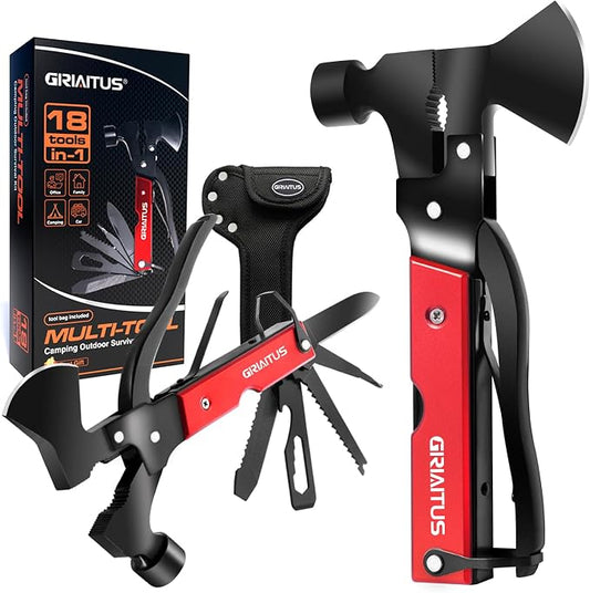 18 in 1 Multitool Camping Accessories Gifts for Men Survival Gear | Camping Multi Tool with Axe Hammer Saw Screwdrivers Pliers Bottle Opener Stocking Stuffers Gifts for Men Dad Him
