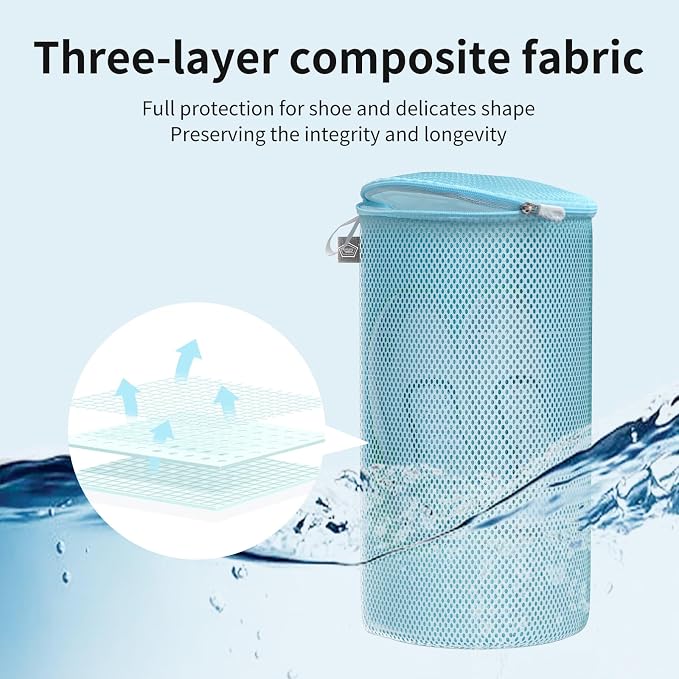 Shoe Washing Machine Bag, Laundry Bag for Sneaker, Blue, 8x15, 2Pcs | Shoe Washing Bag for Footwear, Trainers, Tennis, Slippers, Building Blocks, Sandwish Mesh, Travel, Divided, Prevent Tangling