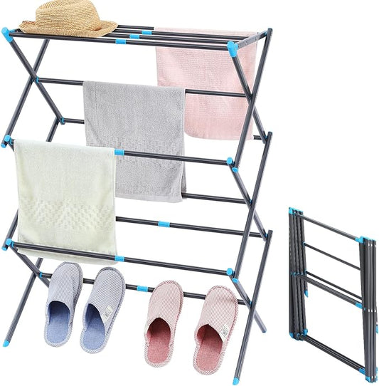 APEXCHASER Oversize 3-Tier Clothes Drying Rack, No Install, Graphite | Expandable Design, Non-slip feet, Tool-free Setup, Rust Prevention, Sturdy Construction, 14.9" D x 29.3" W, Holds 24lbs