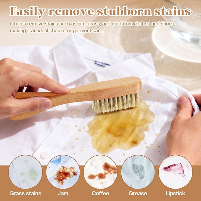 3 Pcs Wooden Laundry Stain Brush Stain Remover Dauber Brushes with Square Head Boar Bristle Small Stain Brush for Clothes for Scrubbing Stains from Furniture Fabric Leather(3 Pcs H)