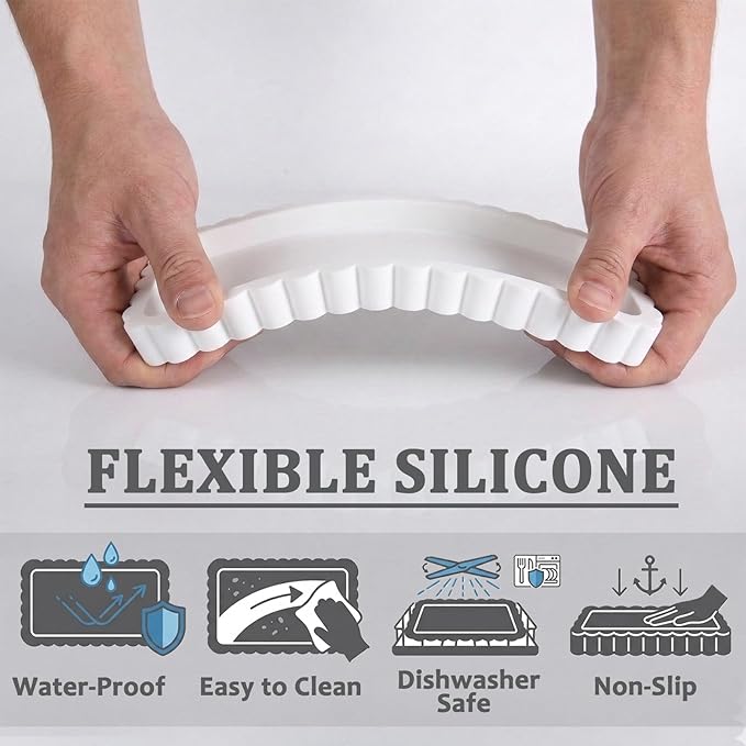 Silicone Bathroom Vanity Tray, Sink Caddy for Dish Soap Dispenser, Sponge Holder for Kitchen Sink, Rectangle Bathroom Countertop Organizer for Perfume, Jewelry, Candle (9.9” * 6”, White)