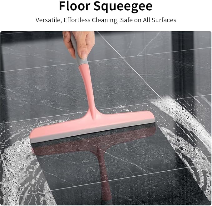 Silicone Squeegee for Shower,Window,and Mirror-Flexible Household Cleaning Tool for Glass,Tiles,and Countertops (Pink)