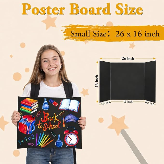 AKONEGE 4PCS Black Trifold Poster Board 26"x16" for Display & Presentation | Small, Corrugated Cardboard, Display Board, Presentation Board, Ideal for School Project, Science Fair, Business Exhibition