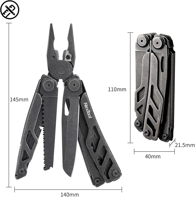 NexTool Flagship Pro Multitool Pliers with Full-size Scissors (Dark) | 16-in-1 Multi-tool, Safety Locking, Replaceable YG8 wire cutters, Tool for Camping, Survival, Fishing, Repair, Gifts for Men