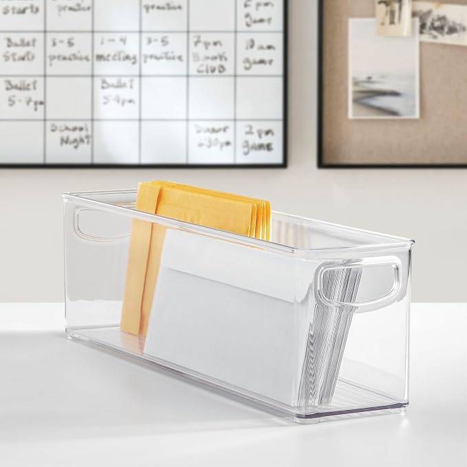 iDesign Small Stackable Storage Bins with Handles, Set of 4, Clear | For Pantry or Fridge, Made in USA